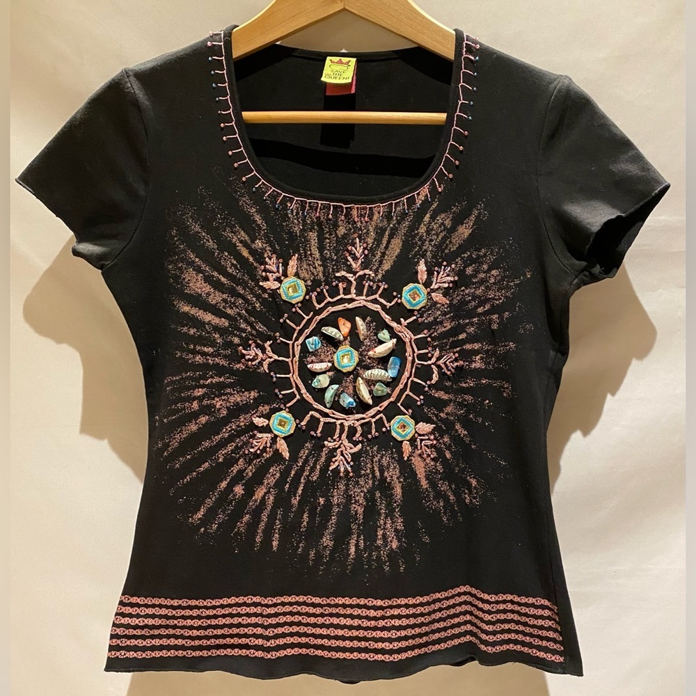 Save the Queen Black Embellished Tee, Size M